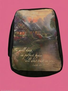Thomas Kinkade Cottage River Landscape Bible Cover- Warm Sunset Colors